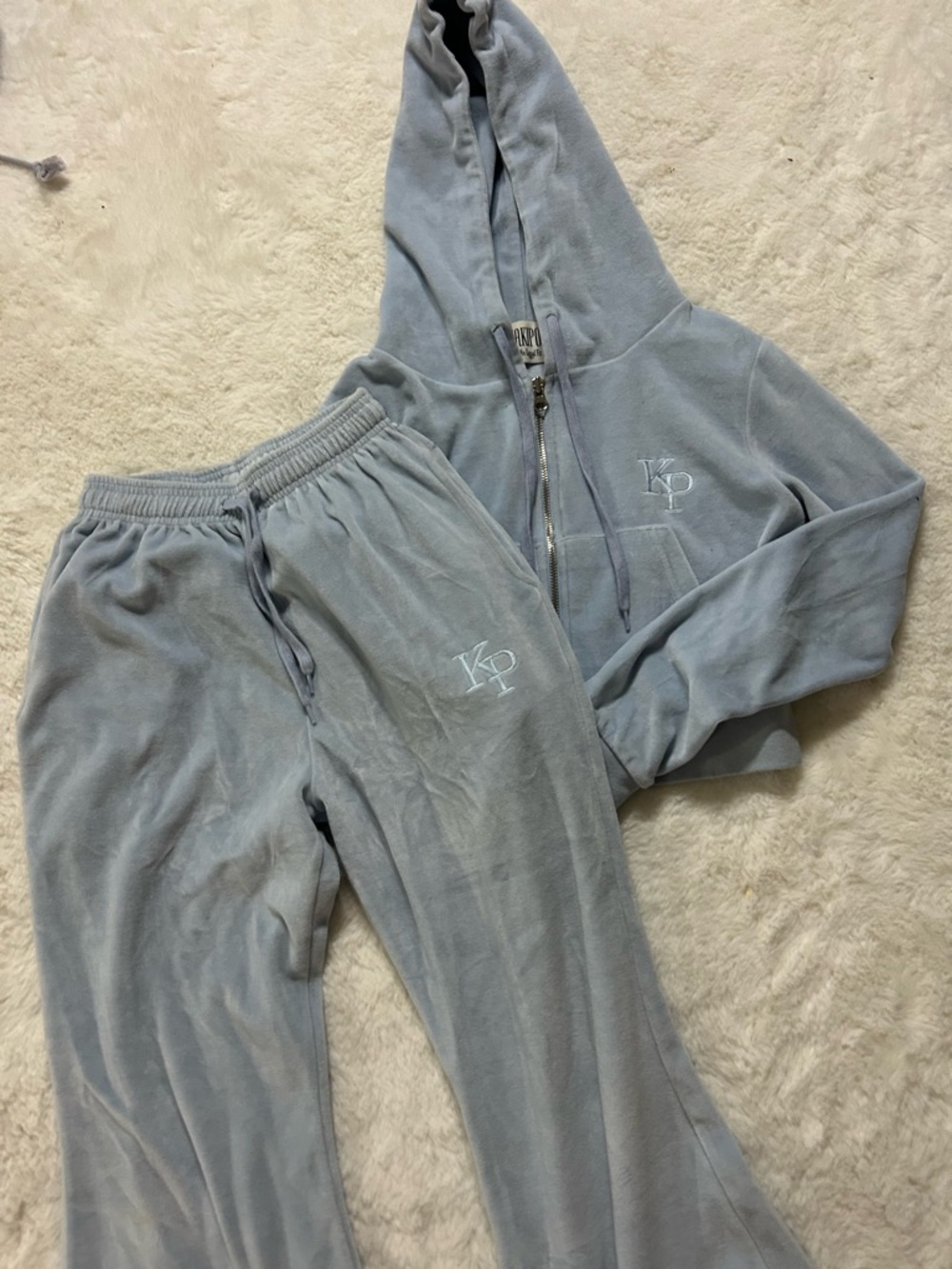 Light Blue Velour Hoodie & Sweatpants Set with KP Monogram
